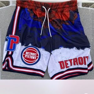 New $98 Detroit Pistons Dip Dye Luxury Embroidered Patch NBA Shorts S-Xxl